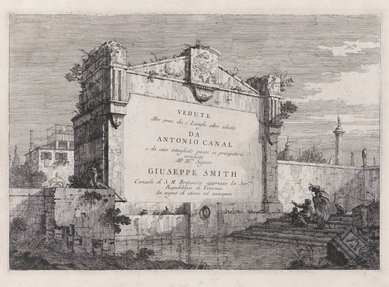 Tabliczka tytułowa z serii Weduta (Widoki) autorstwa Canaletto (Giovanni Antonio Canal)