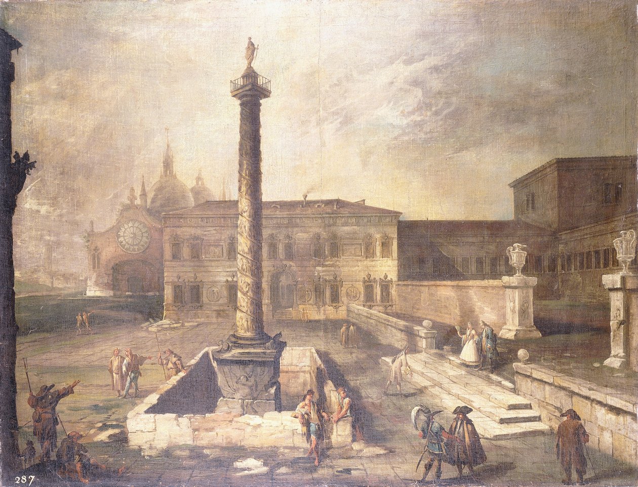 Kaprys na Piazza przed Pałacem z Kolumną Marka Aureliusza, autorstwa Giovanni Antonio Canal