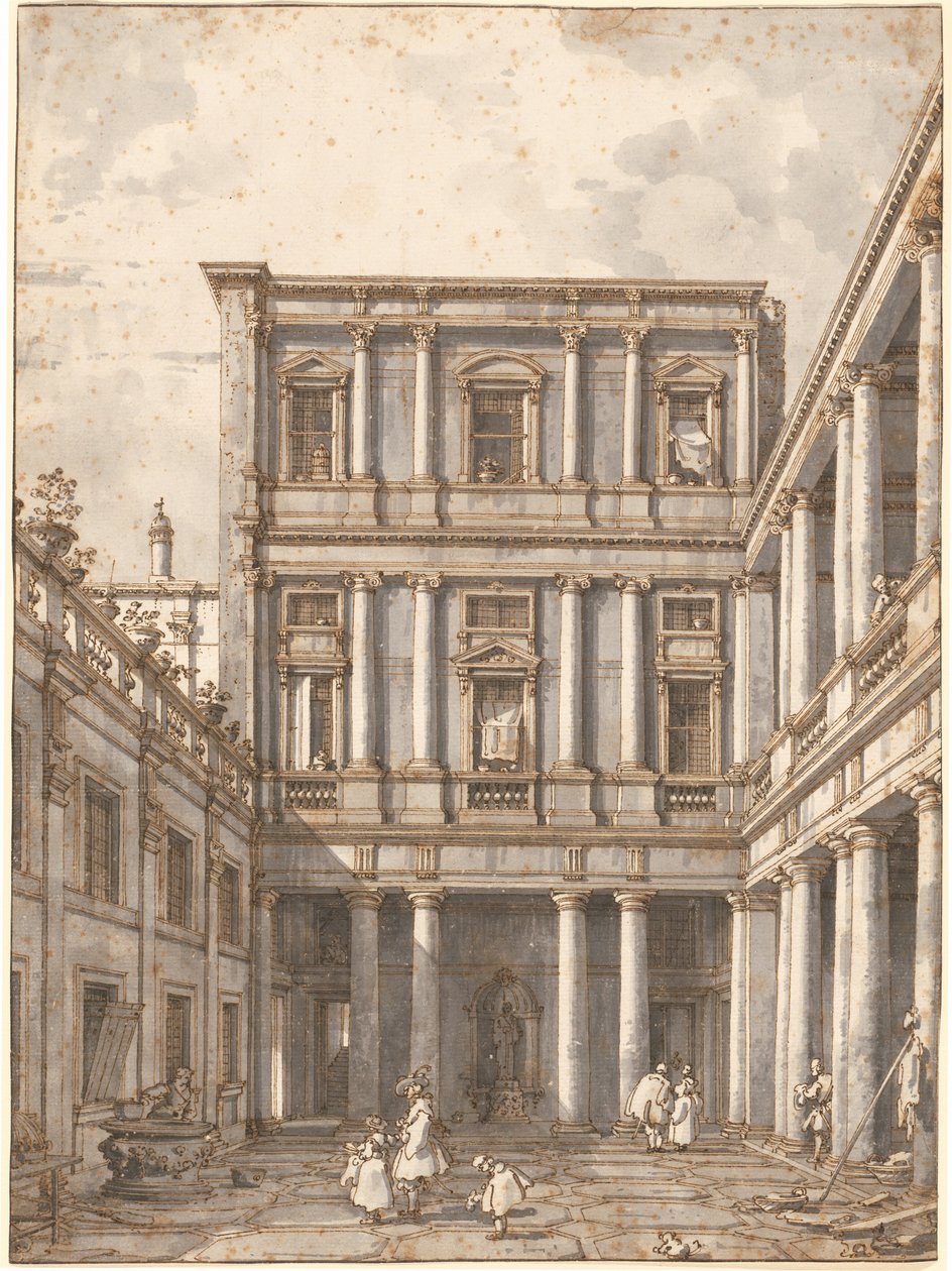 Dziedziniec Wenecki, w Procuratie Nuove, ok. godz. 1760. autorstwa Canaletto