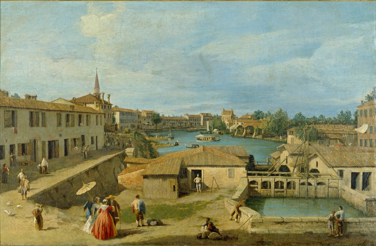 Widok Dolo na kanał Brenta, c1725-1729 autorstwa Canaletto