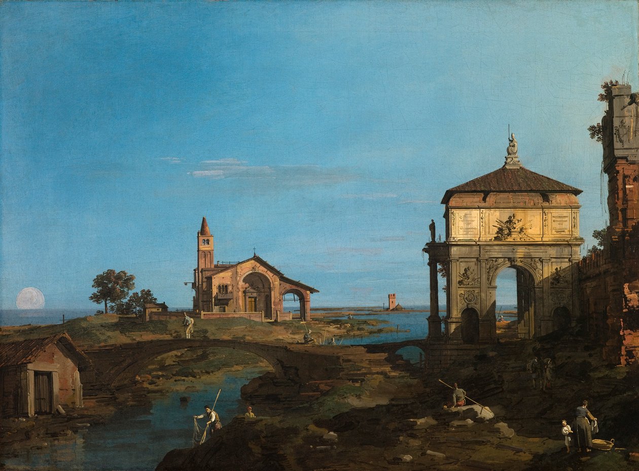 Wyspa na lagunie z bramą i kościołem autorstwa Canaletto