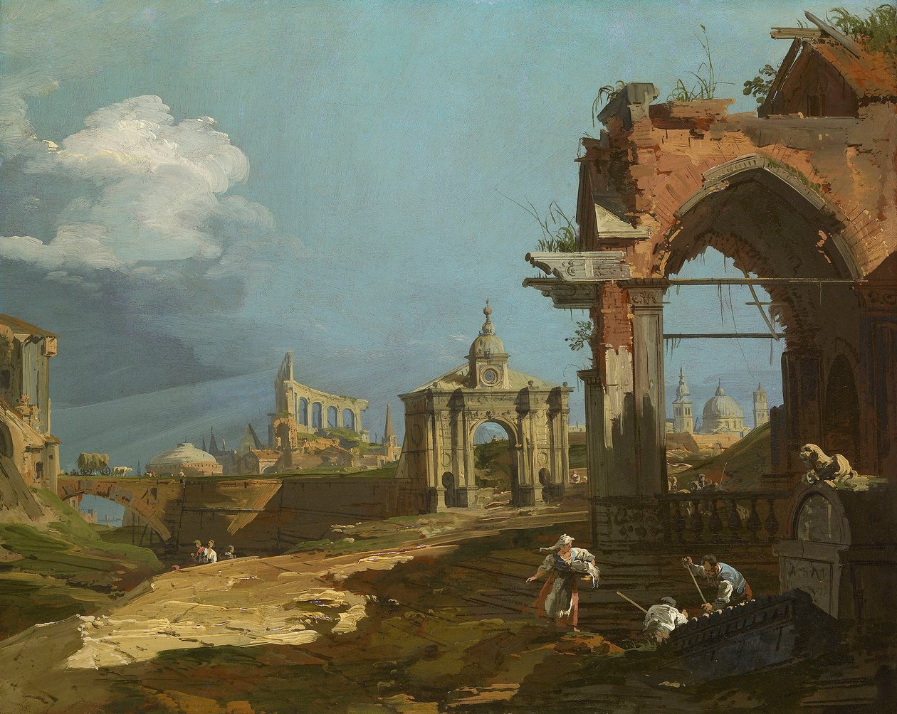 Canaletto - Widok Capriccio ze spiczastym łukiem 1742-44 autorstwa Canaletto