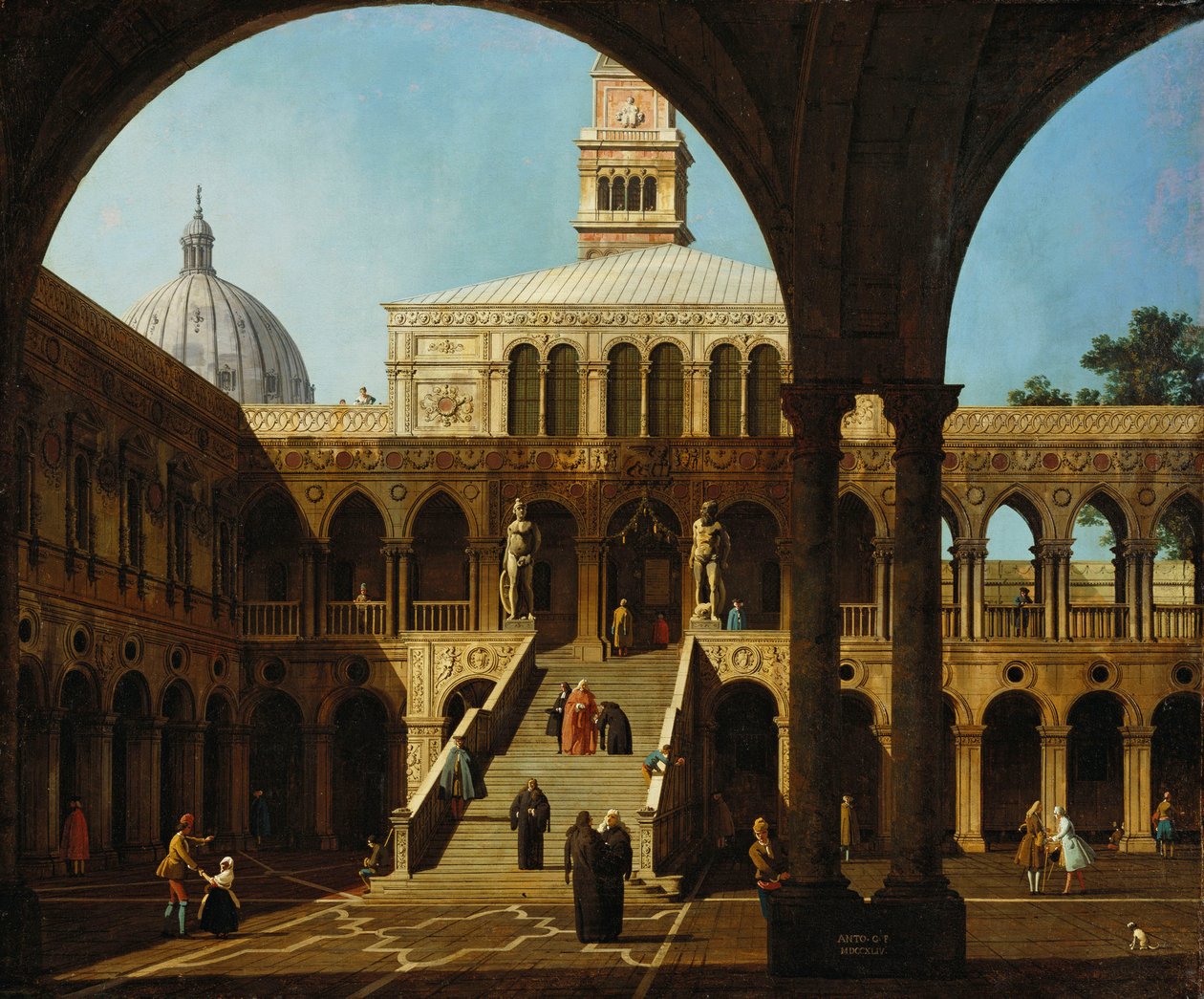 Canaletto - Capriccio Widok dziedzińca Palazzo Ducale ze Scala dei Giganti Sygnowany i datowany na 1744 rok autorstwa Canaletto