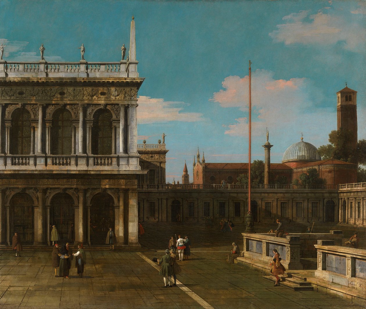 Canaletto - Capriccio Widok na Piazzettę z Biblioteką Sygnowane i datowane 1744 autorstwa Canaletto