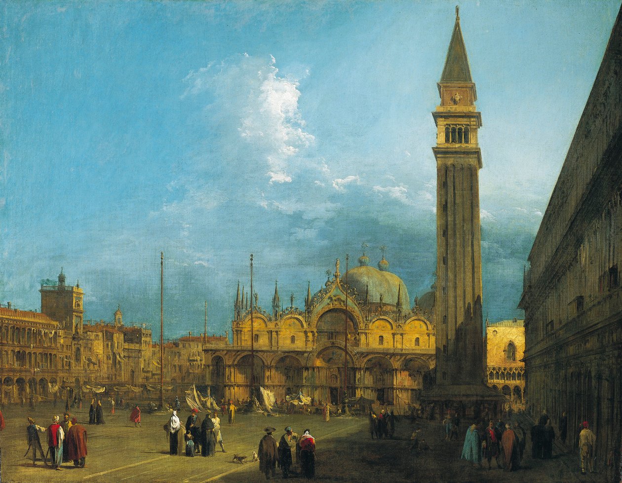 Canaletto - Piazza San Marco patrząc na wschód w kierunku bazyliki i dzwonnicy ok. 1723-4 r. autorstwa Canaletto