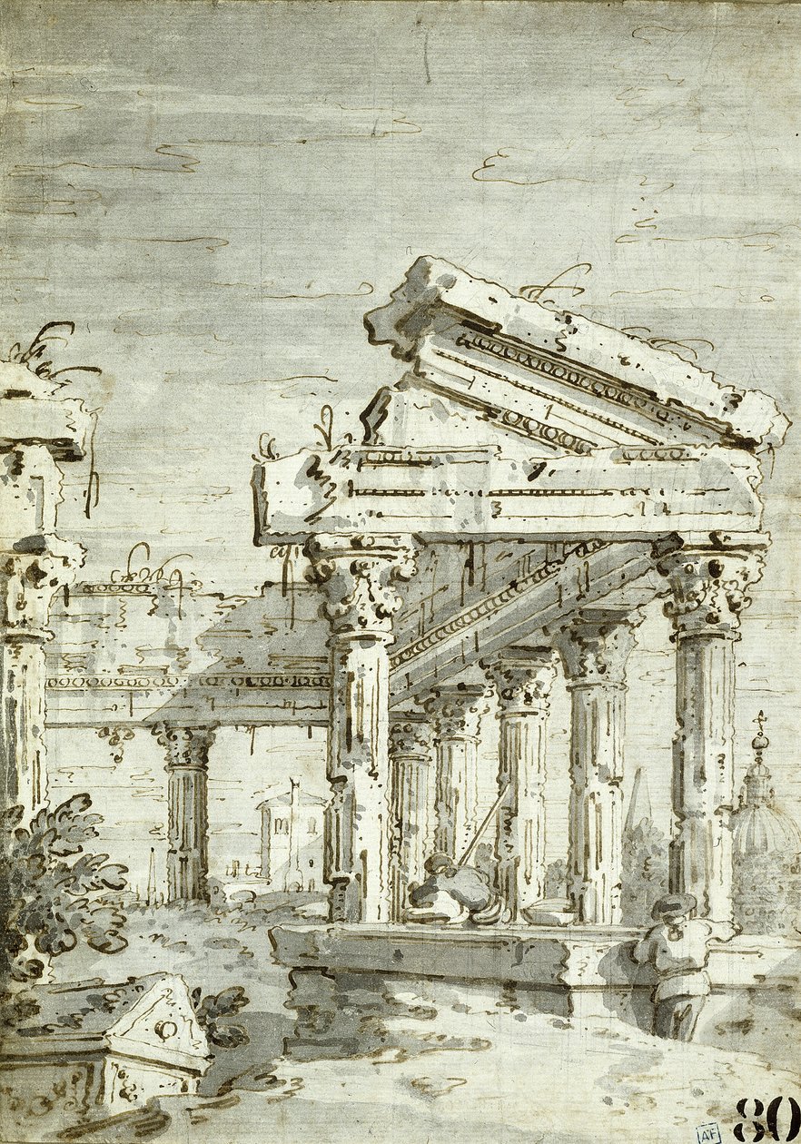 Capriccio: Zrujnowana klasyczna świątynia autorstwa Canaletto