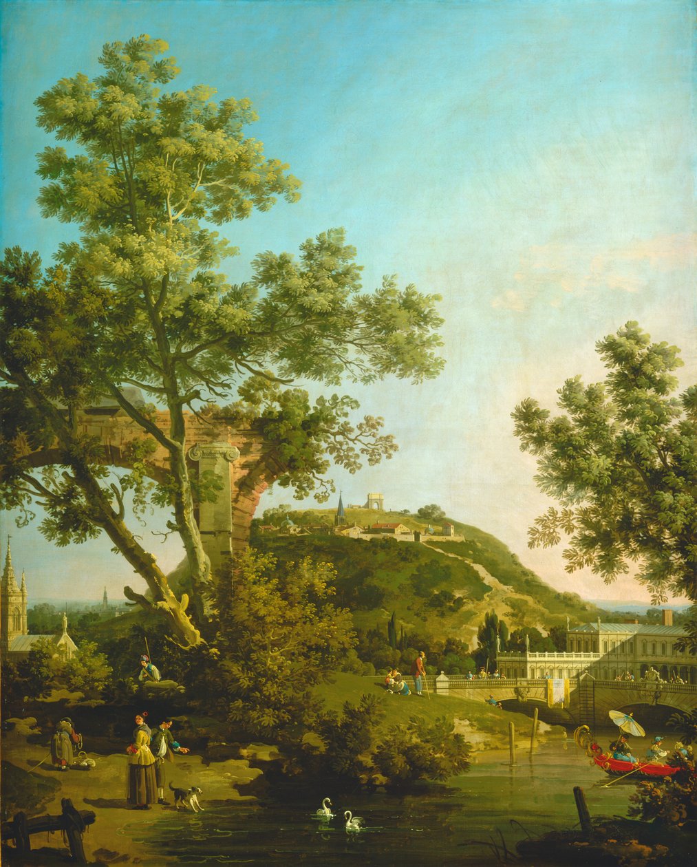 Angielskie capriccio krajobrazowe z pałacem autorstwa Canaletto