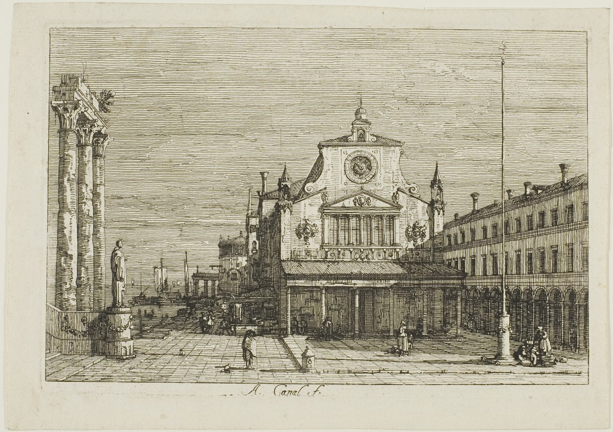 Wyimaginowany widok S. Giacomo di Rialto, z Vedute autorstwa Canaletto