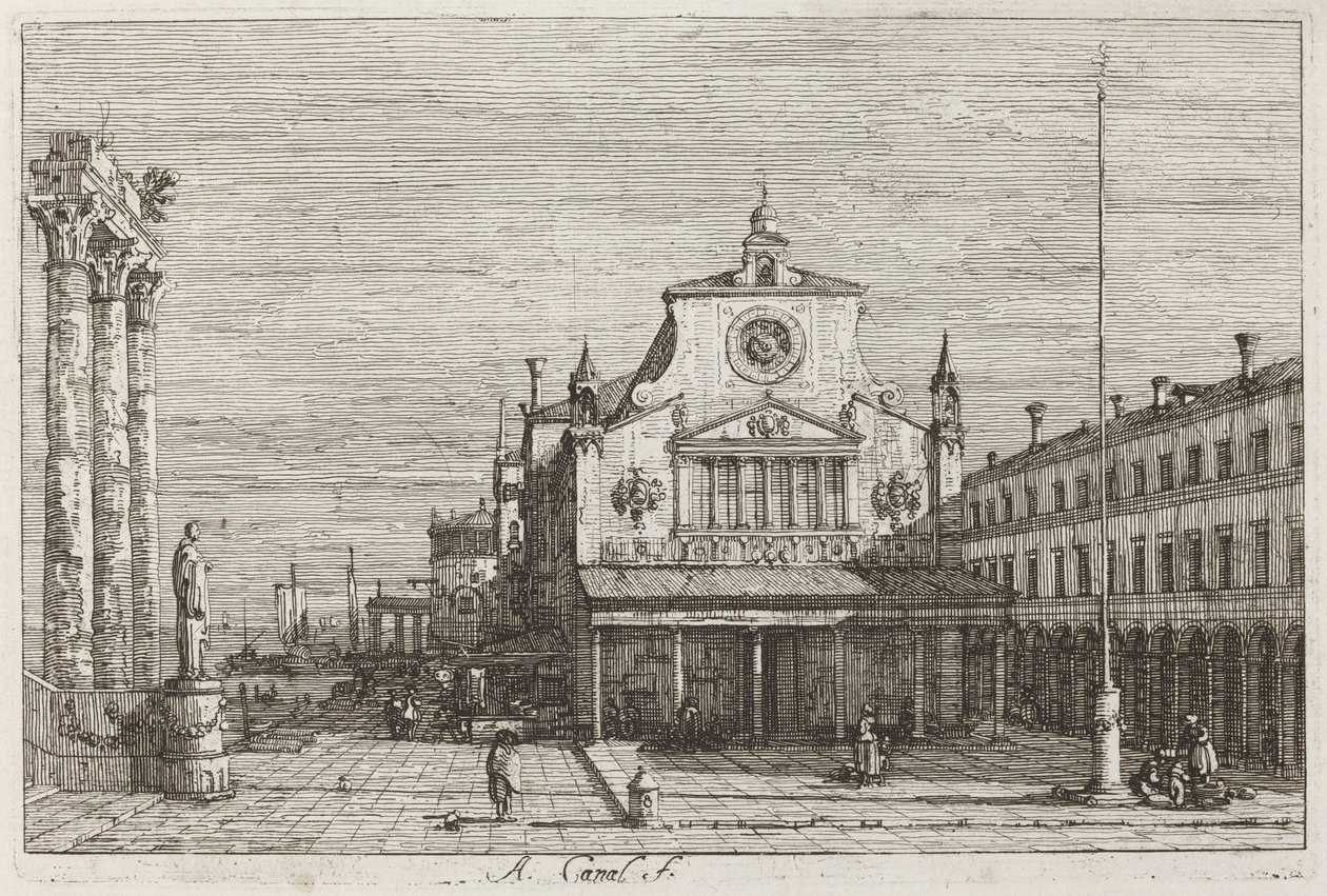 Wyimaginowany widok S. Giacomo di Rialto [u góry po prawej] autorstwa Canaletto