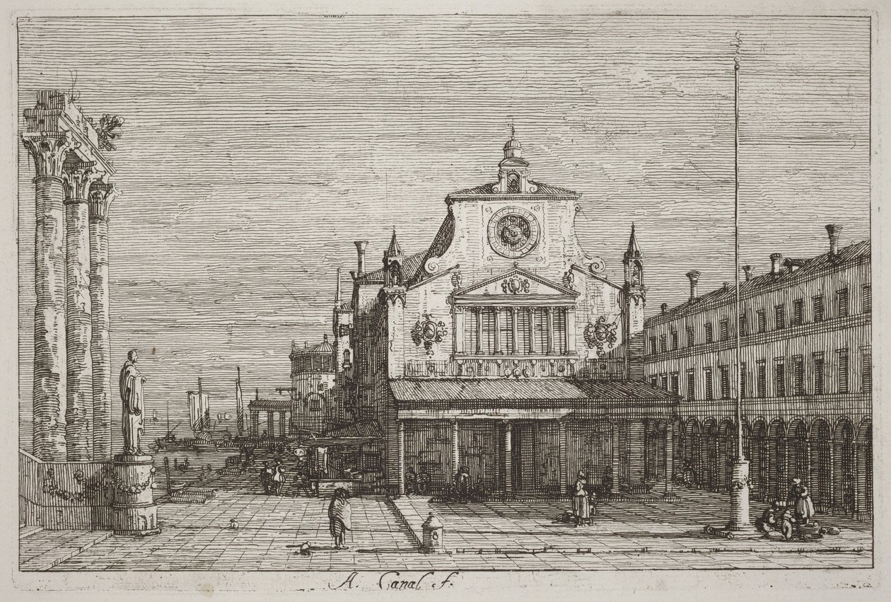 Wyobrażony widok kościoła św. Jakuba z Rialto [w prawym górnym rogu] autorstwa Canaletto