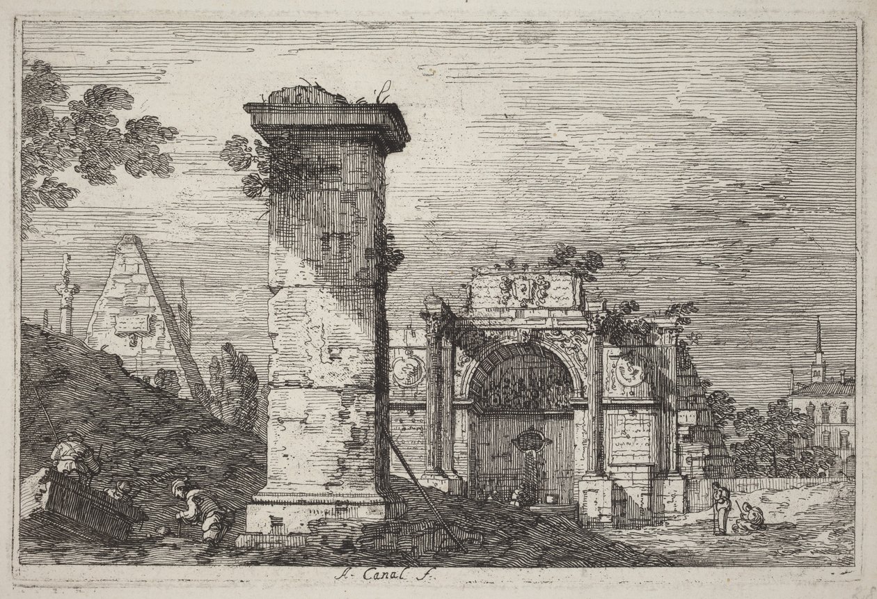 Krajobraz z ruinami zabytków autorstwa Canaletto