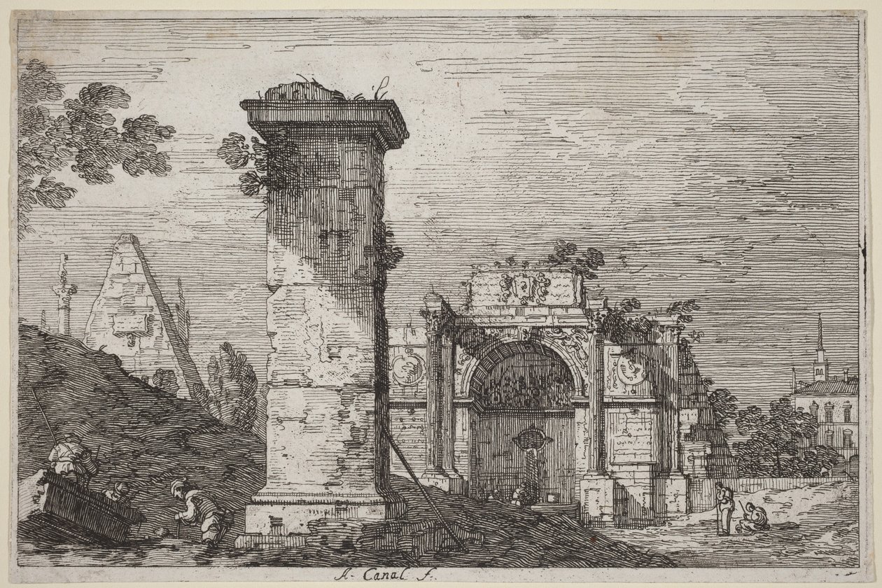 Krajobraz z ruinami pomników autorstwa Canaletto