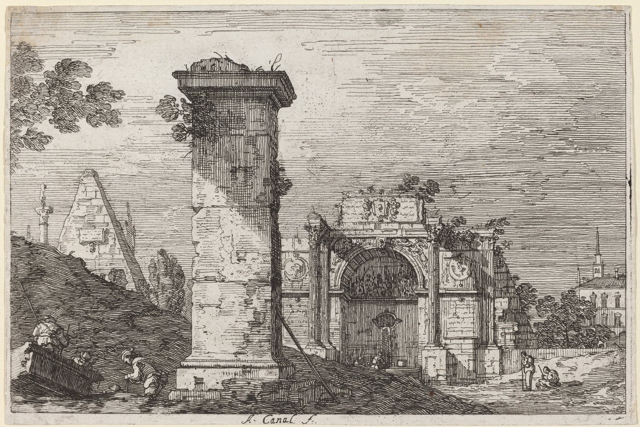 Krajobraz ze zrujnowanymi zabytkami, ok. 1930 r. 17351746. autorstwa Canaletto