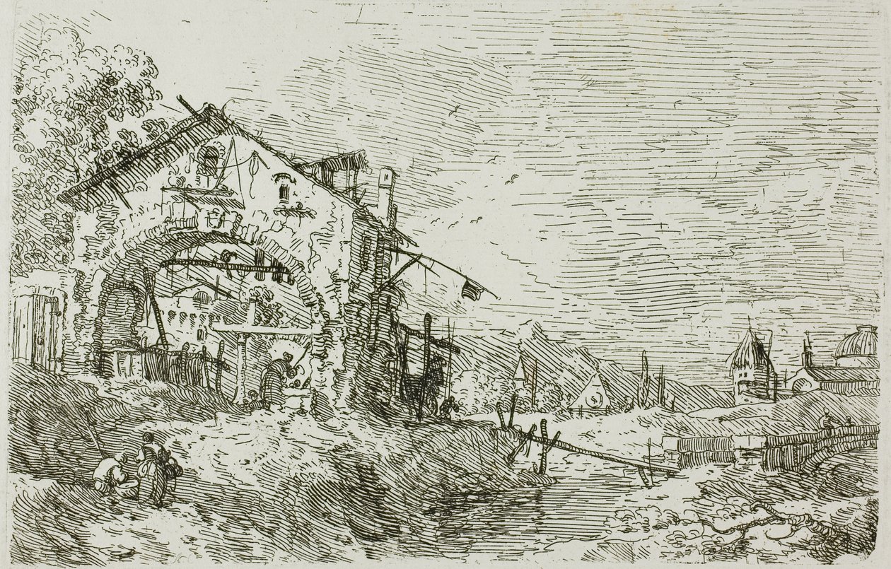 Pejzaż z kobietą przy studni z wedut autorstwa Canaletto