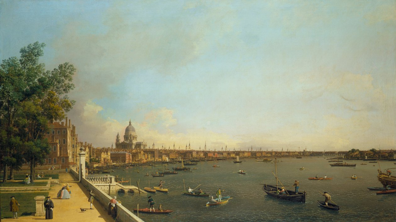 Londyn. Tamiza z tarasu Somerset House w kierunku miasta, ok. 1751 autorstwa Giovanni Antonio Canal