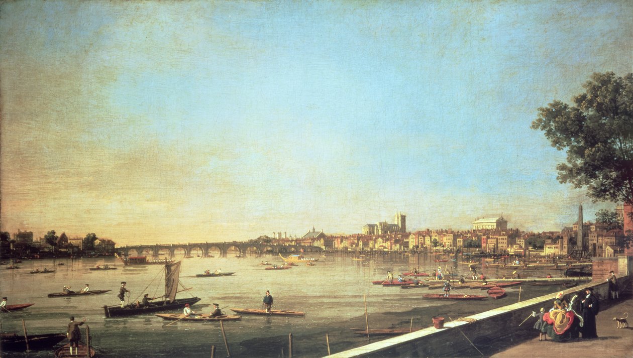 Londyn, Tamiza w Westminster i Whitehall z tarasu Somerset House, c.1750-51 autorstwa Giovanni Antonio Canal
