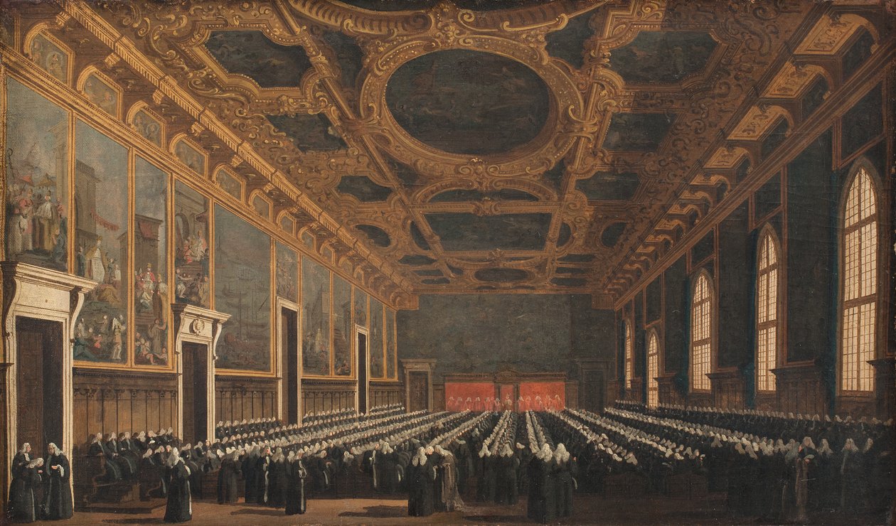 Doża i Wielka Rada w Sala del Maggior Consiglio autorstwa Canaletto