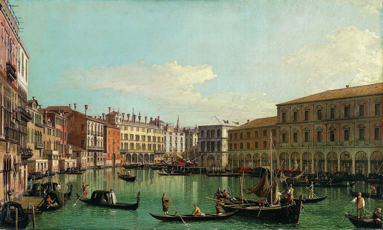 Canal Grande, Wenecja, patrząc na południe w kierunku mostu Rialto, lata 30. XVIII wieku. autorstwa Giovanni Antonio Canal