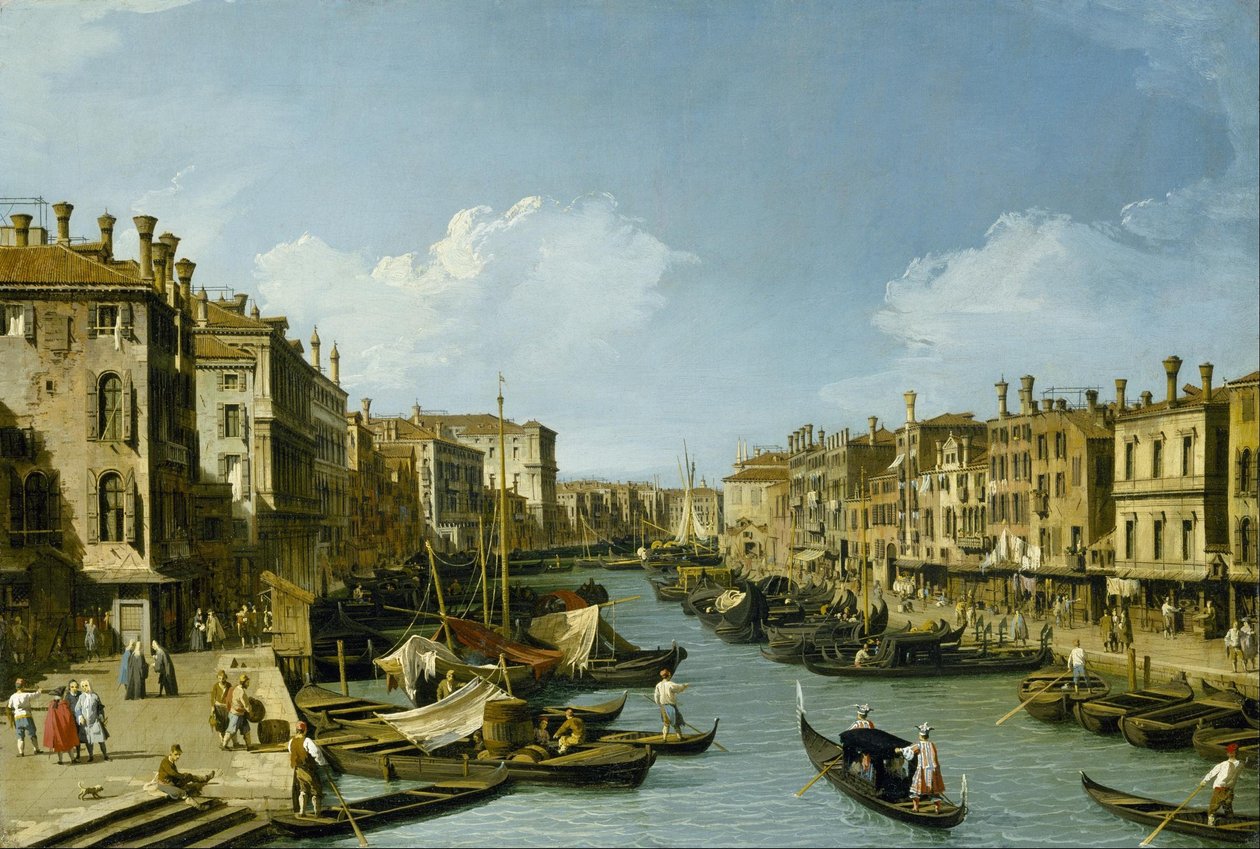 Kanał Grande w pobliżu mostu Rialto, Wenecja autorstwa Canaletto