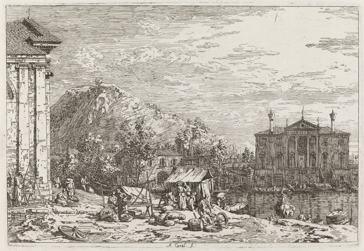 Rynek w Dolo [na dole po lewej] autorstwa Canaletto