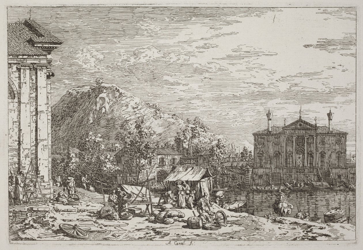 Targ w Dolo [w lewym dolnym rogu] autorstwa Canaletto