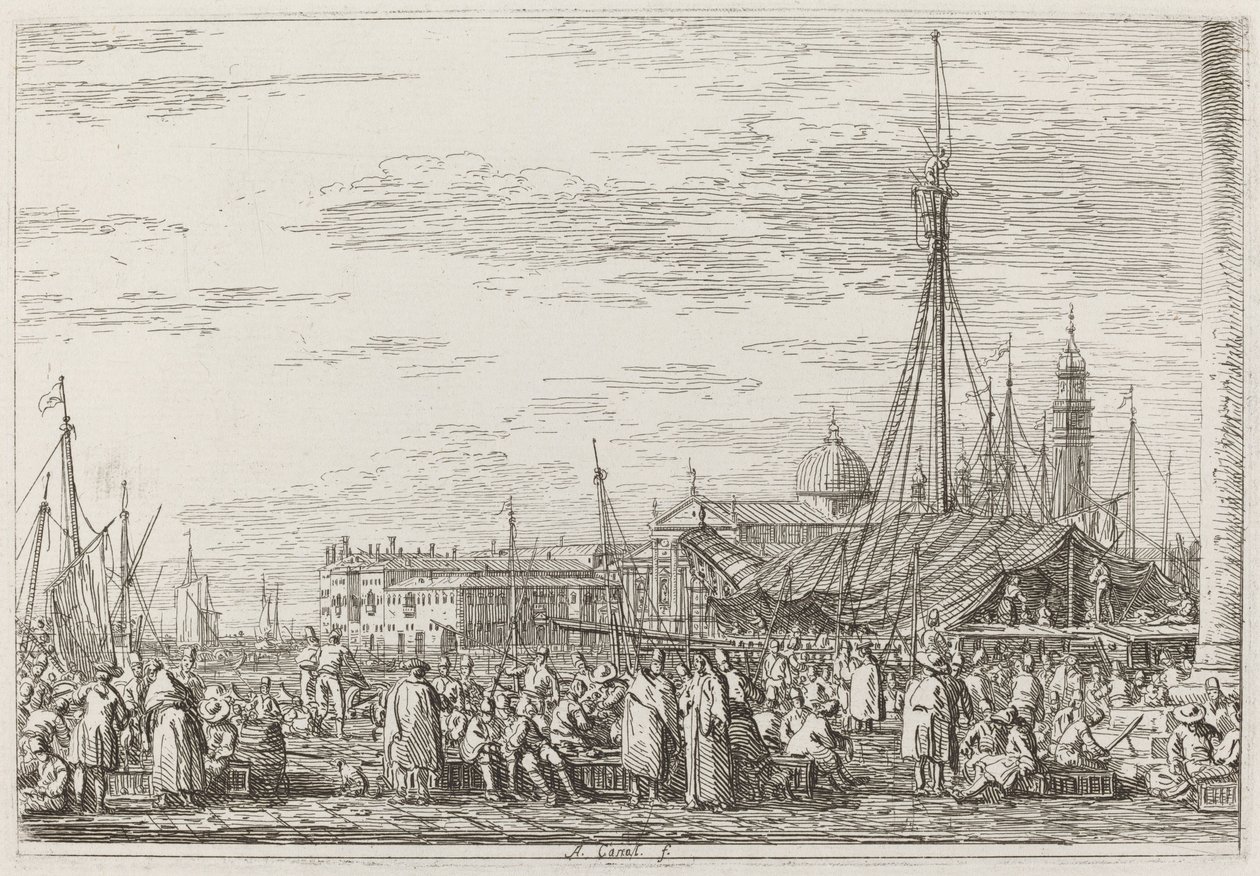 Rynek na Molo [u góry po lewej], ok. godz. 17351746. autorstwa Canaletto