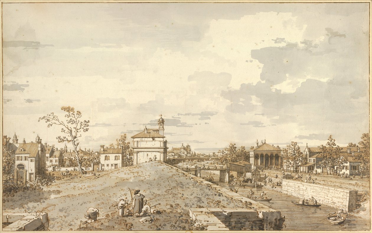 Porta Portello z kanałem Brenta w Padwie, 1740-1743 r. autorstwa Canaletto