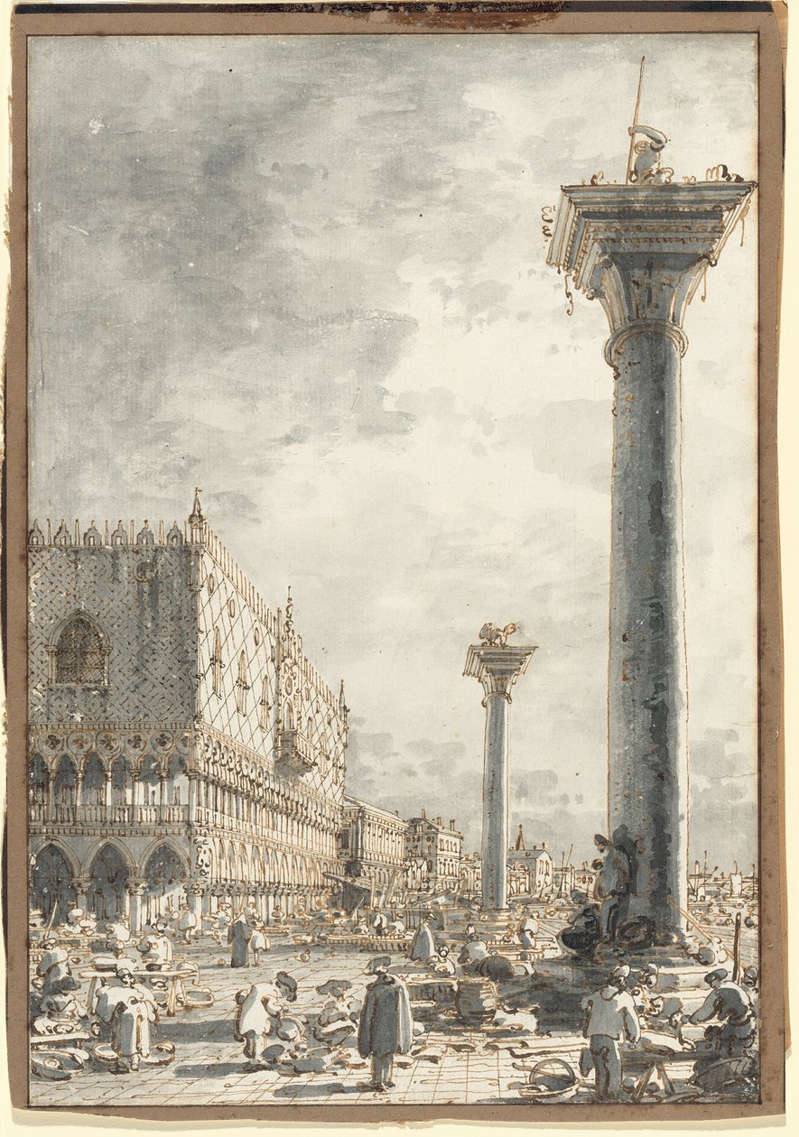 Riva degli Schiavoni widziana z targu na molo autorstwa Canaletto
