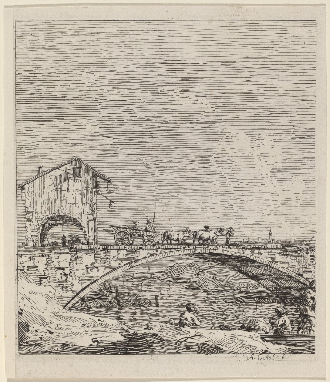 Wagon przejeżdżający przez most autorstwa Canaletto