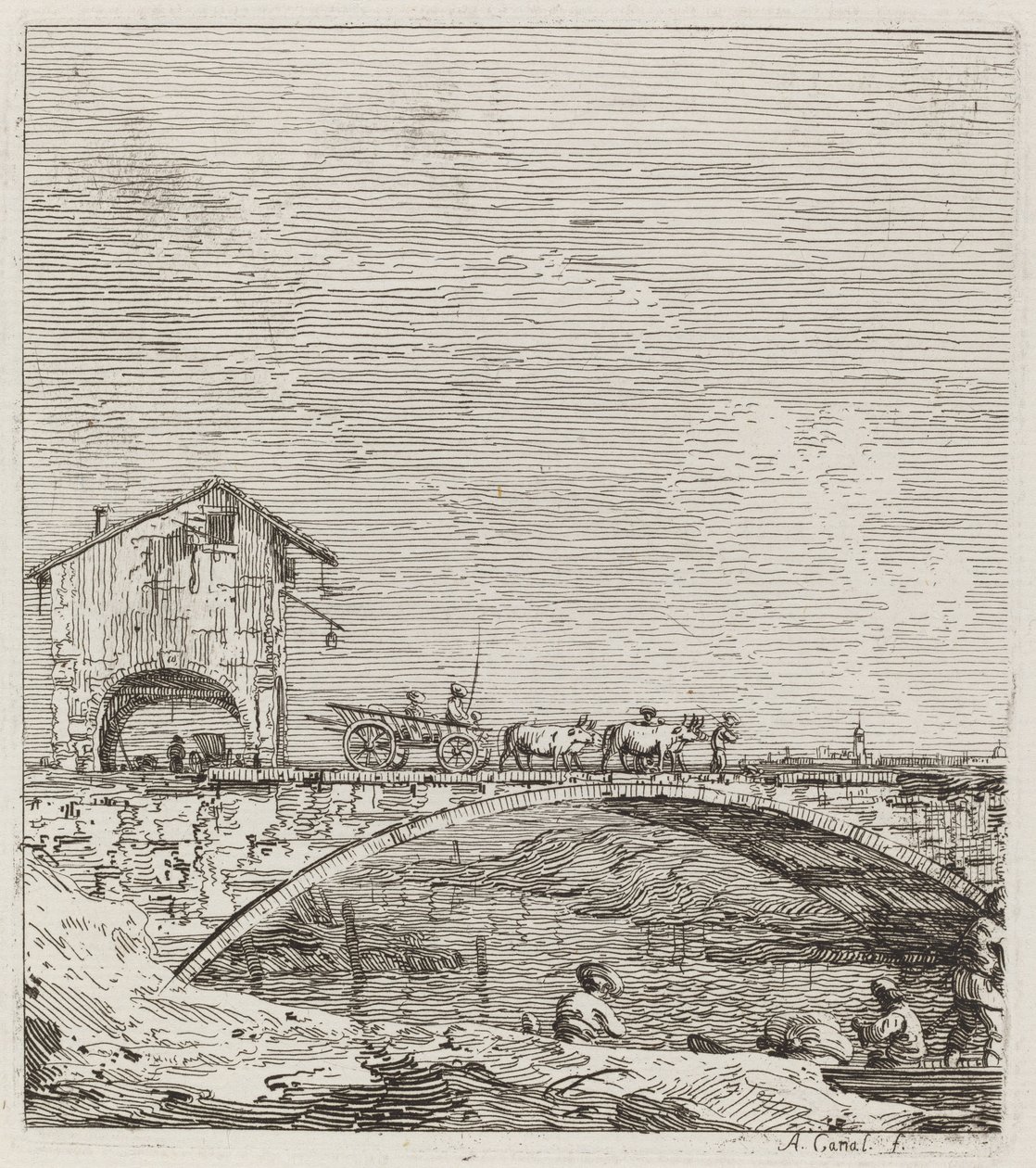 Wagon przejeżdżający przez most, ok. godz. 17351746. autorstwa Canaletto