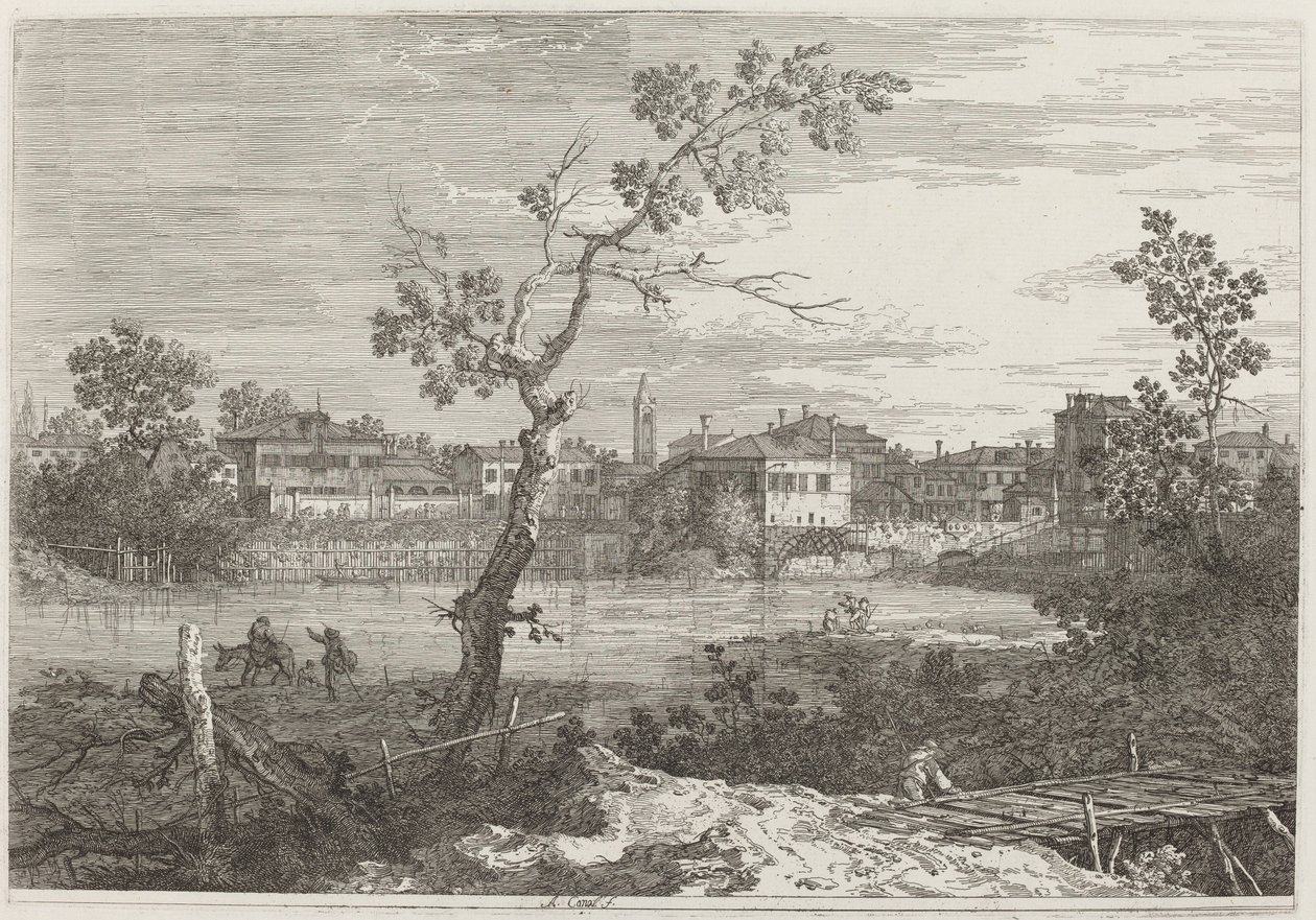 Widok miasta nad brzegiem rzeki, ok. godz. 17351746. autorstwa Canaletto