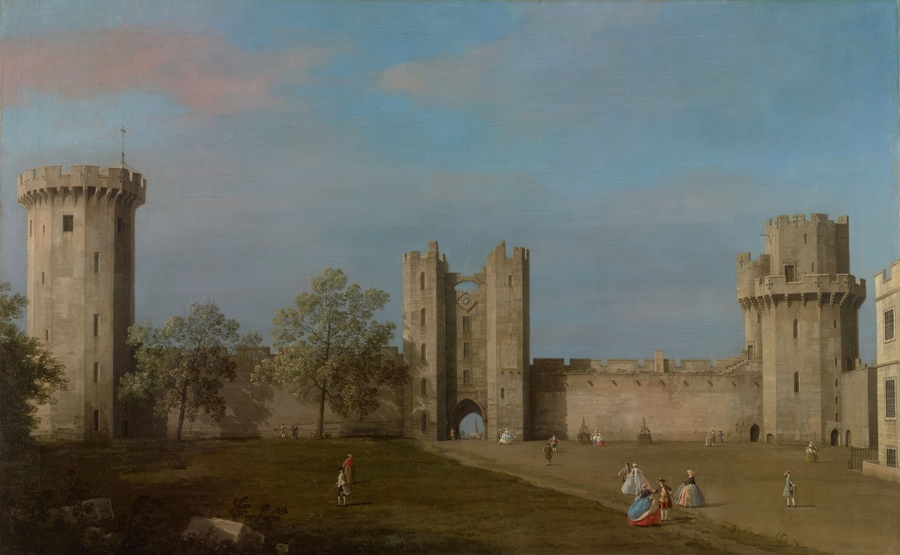 Zamek Warwick, front wschodni od strony dziedzińca, 1752 r. autorstwa Canaletto