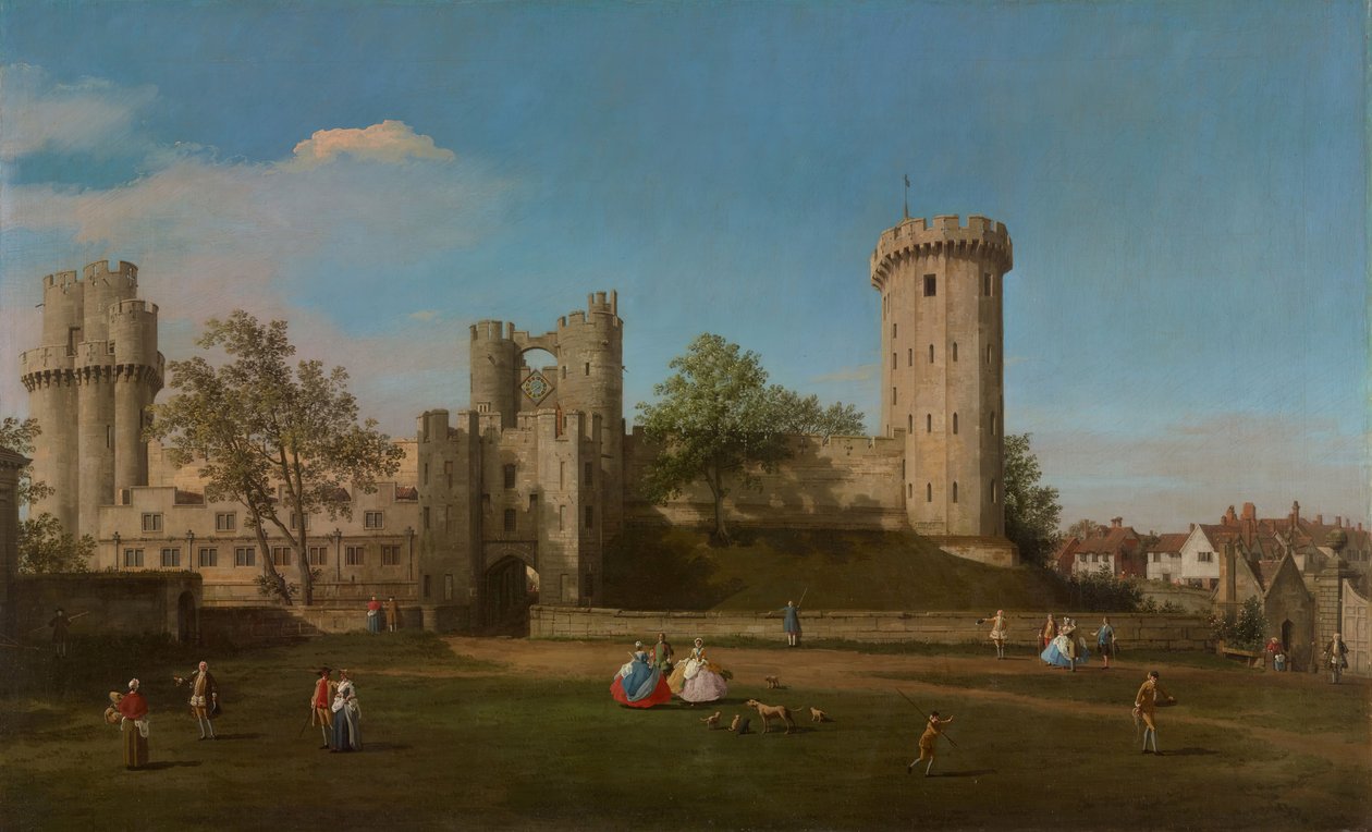 Zamek Warwick, front wschodni od dziedzińca zewnętrznego, 1752 r. autorstwa Canaletto