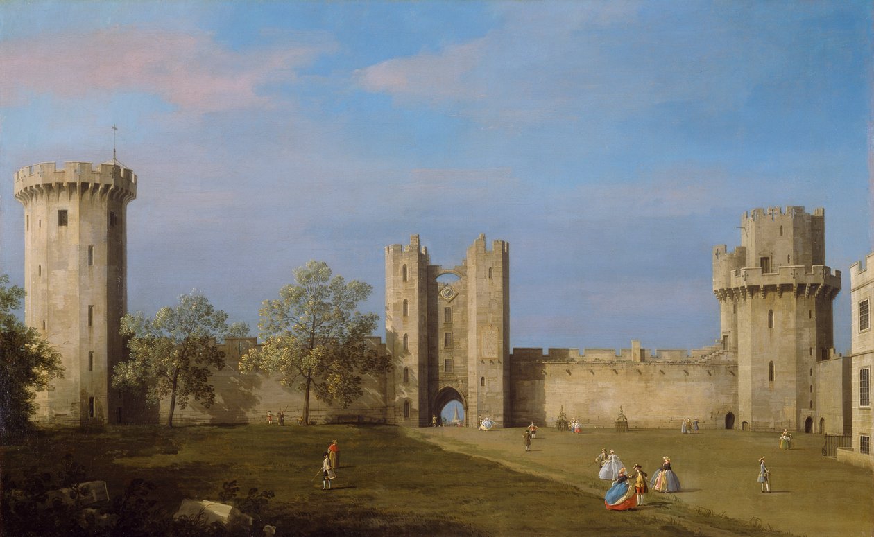 Zamek Warwick, front wschodni z dziedzińca zewnętrznego, 1752 autorstwa Giovanni Antonio Canal