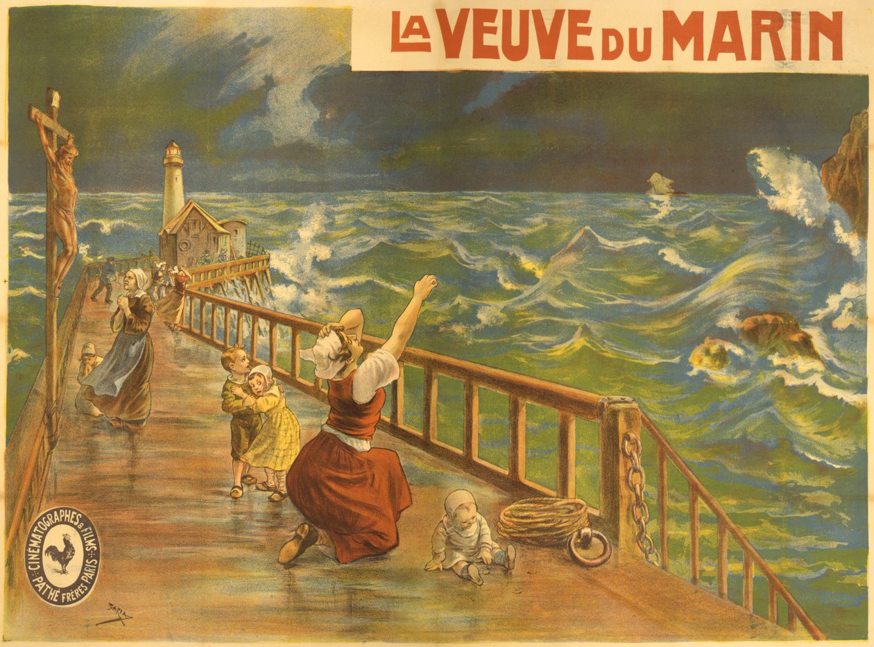 Plakat do niemego filmu Pathe „La Veuve du Marin” autorstwa Candido Aragonez de Faria