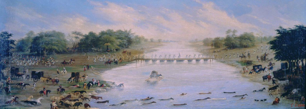 Przeprawa przez rzekę Riachuelo, Buenos Aires, Argentyna autorstwa Candido Lopez