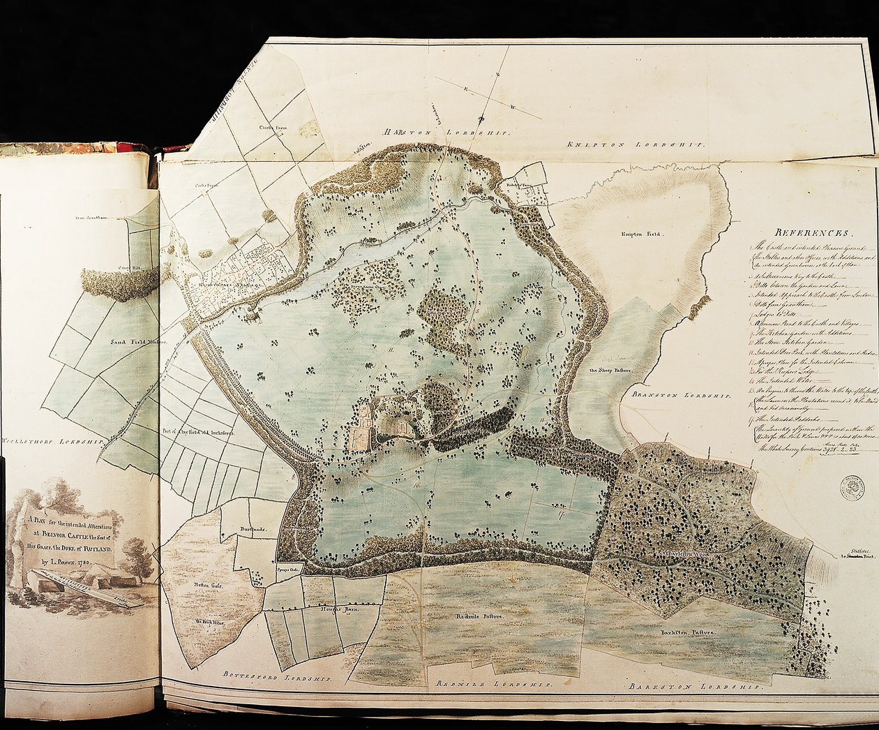 Projekty dla parku w Belvoir Castle (pióro i atrament z toaletą na papierze) autorstwa Capability Brown