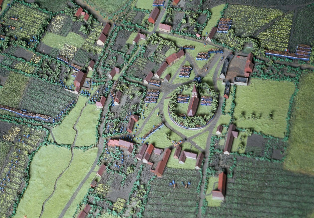 Diorama bitwy pod Waterloo przedstawiająca wojska ustawione na godzinę 19.45 w dniu 18 czerwca 1815 r. (media mieszane) (szczegóły) autorstwa Capt. William Siborne