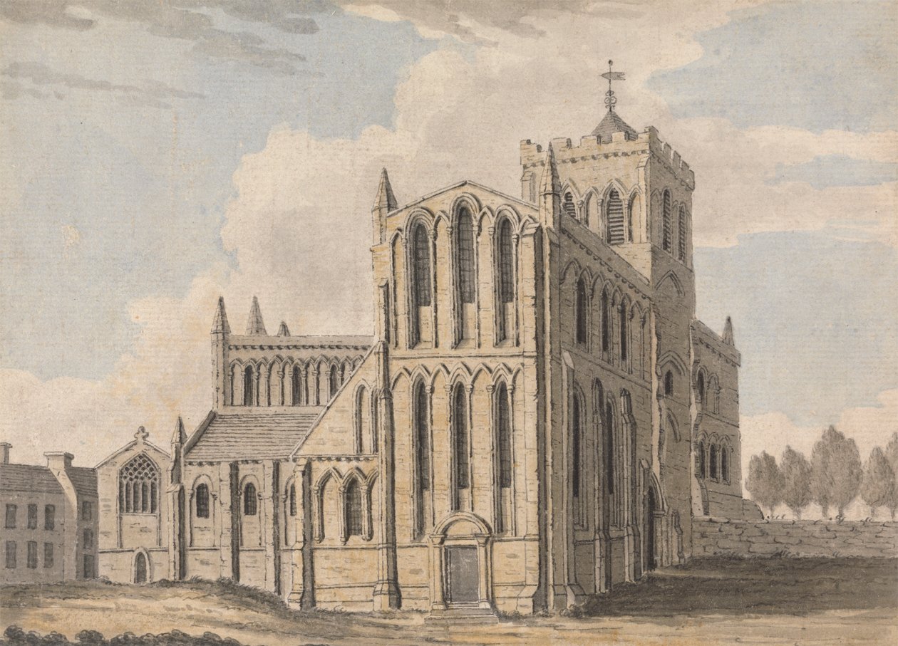 Północno-zachodni widok Castle Church, Hexham, Northumberland autorstwa Capt. Francis Grose