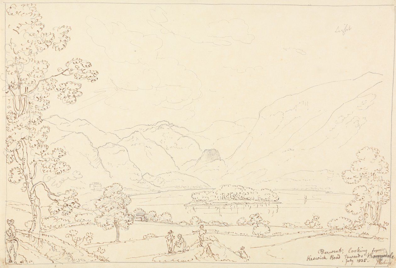 Derwent patrząc w kierunku Borrowdale, lipiec 1835 autorstwa Capt. Thomas Hastings