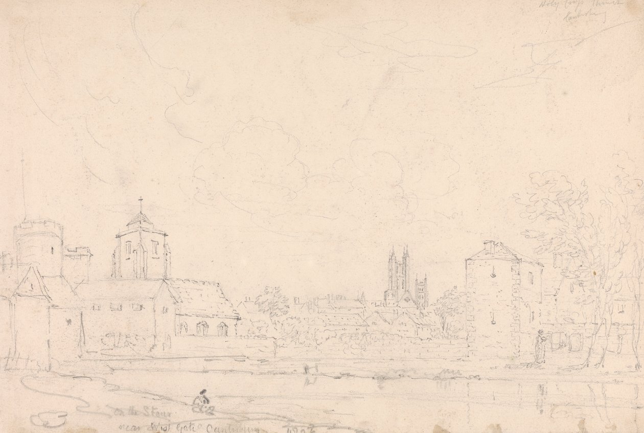 Na Stour niedaleko West Gate, Canterbury autorstwa Capt. Thomas Hastings