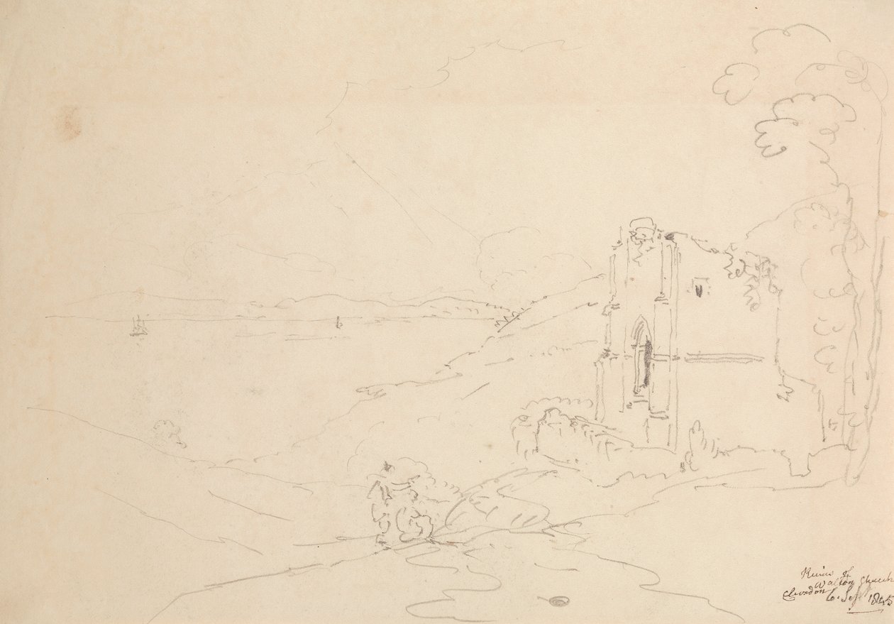 Ruiny kościoła Walton, Clevedon, 6 września 1845 r autorstwa Capt. Thomas Hastings