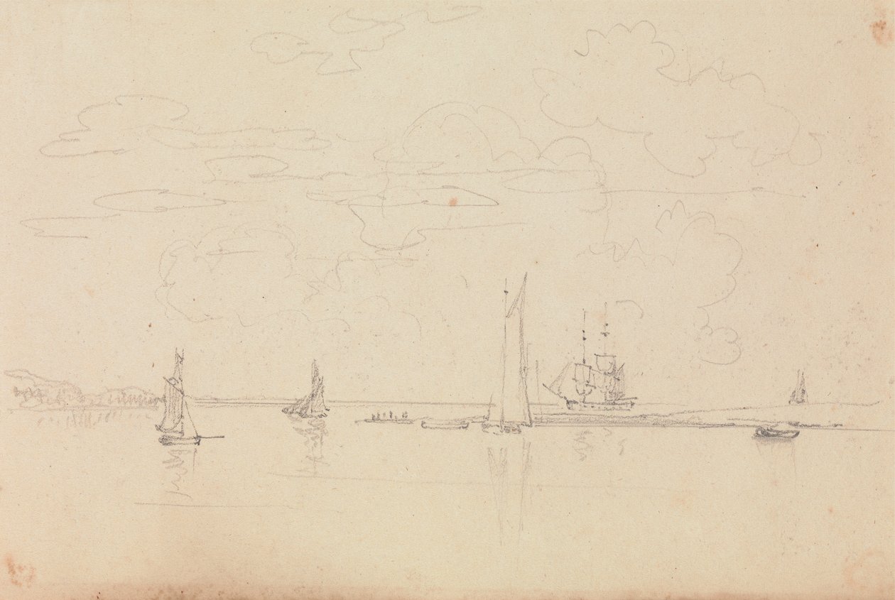Szkic łodzi żaglowych w porcie autorstwa Capt. Thomas Hastings