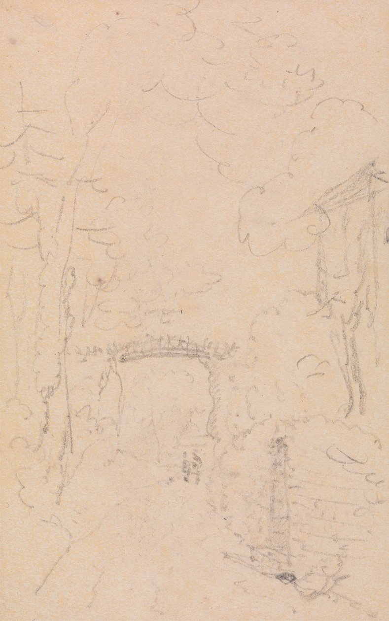Szkic wysadzanej drzewami drogi i mostu, Shorwell autorstwa Capt. Thomas Hastings