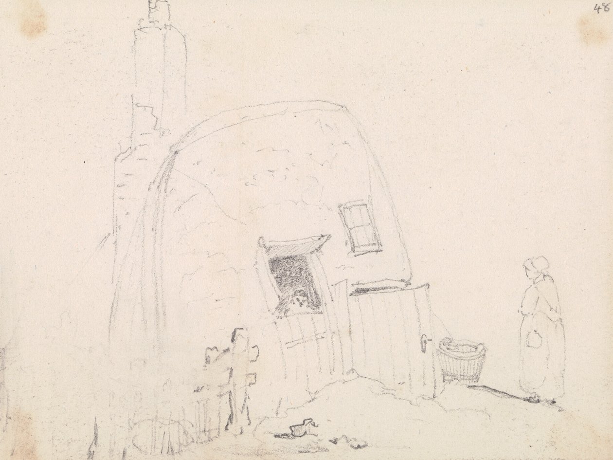 Szkic kobiety w pobliżu chaty autorstwa Capt. Thomas Hastings