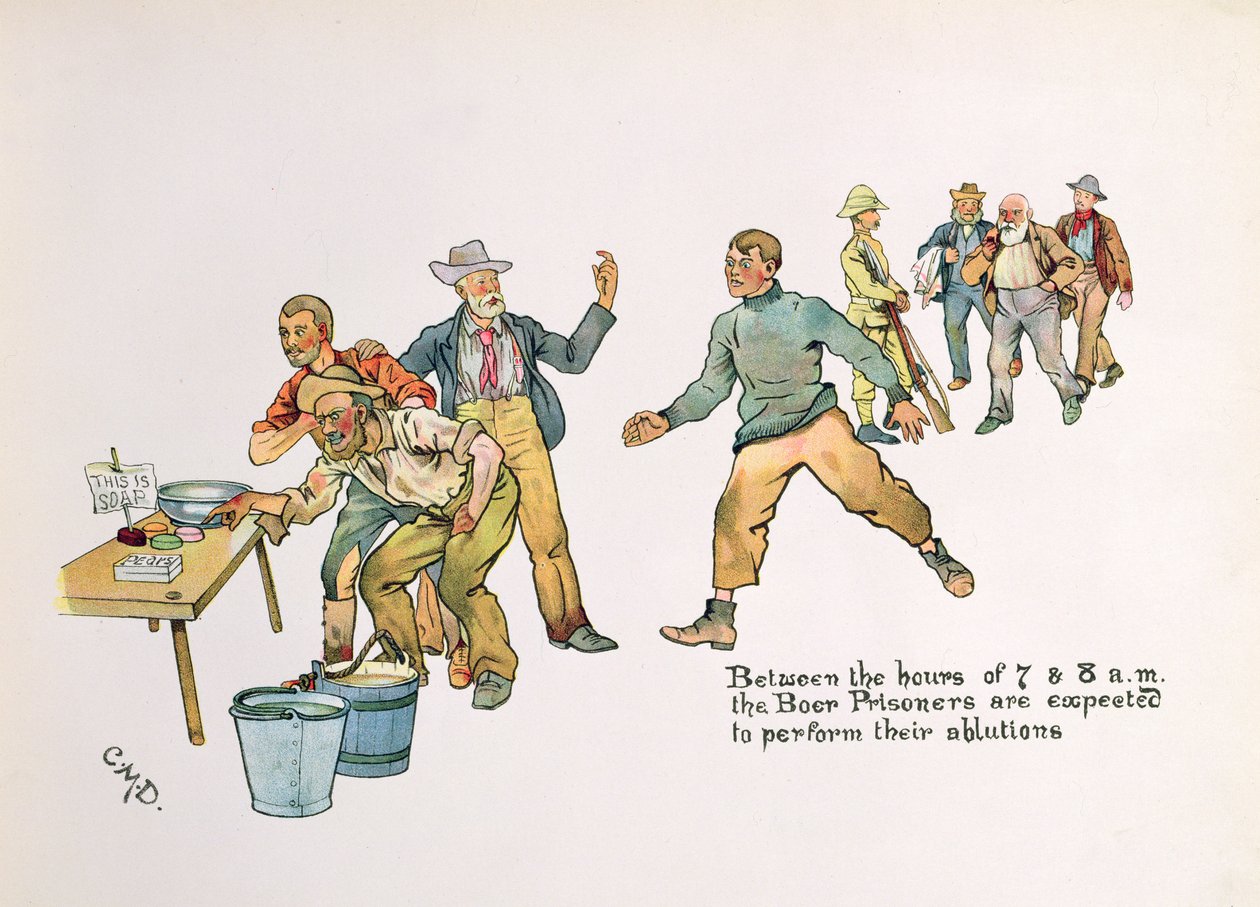 „Między godziną 7 a 8 rano więźniowie burscy mają dokonać ablucji”, z „The Leaguer of Ladysmith”, 1900 autorstwa Captain Clive Dixon