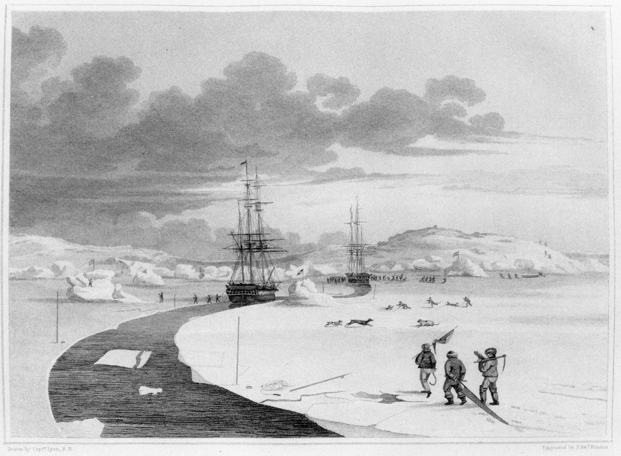 Cięcie na Winter Island, październik 1821, z „Dziennika drugiej podróży w celu odkrycia północno-zachodniego przejścia z Atlantyku na Pacyfik, wykonanego w latach 1821-22-23”, autorstwa Williama Edw autorstwa Captain George Francis Lyon