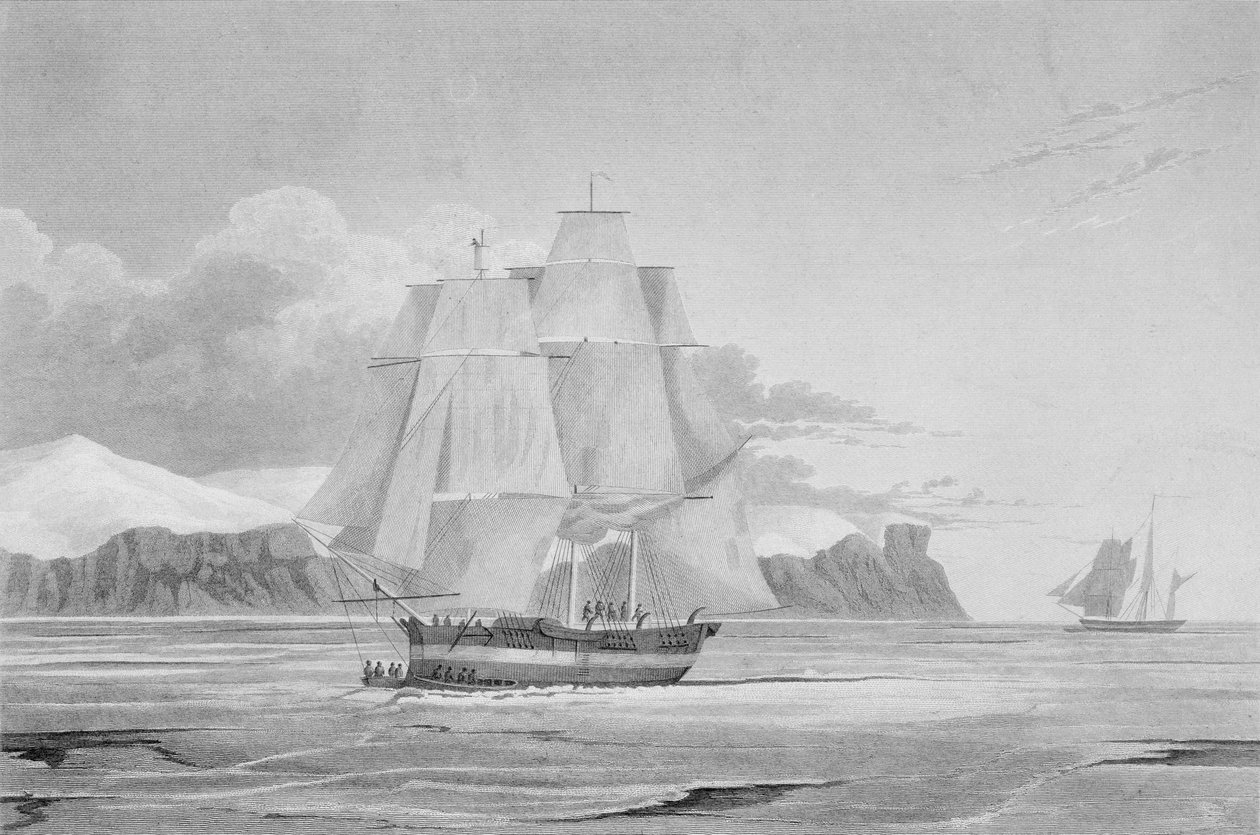 Żegluga przez młody lód, wrzesień 1824, z „Dziennika Trzeciej Podróży w celu odkrycia Przejścia Północno-Zachodniego z Atlantyku na Pacyfik, wykonanego w latach 1824-25 w H.M.