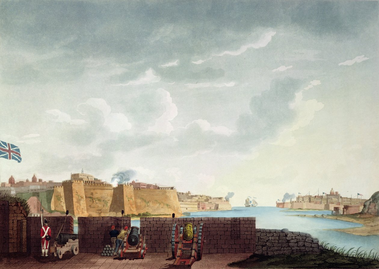 Widok La Valletty podczas oblężenia 1800, ryty przez Francisa Cheshama, 1803 autorstwa Captain James Weir