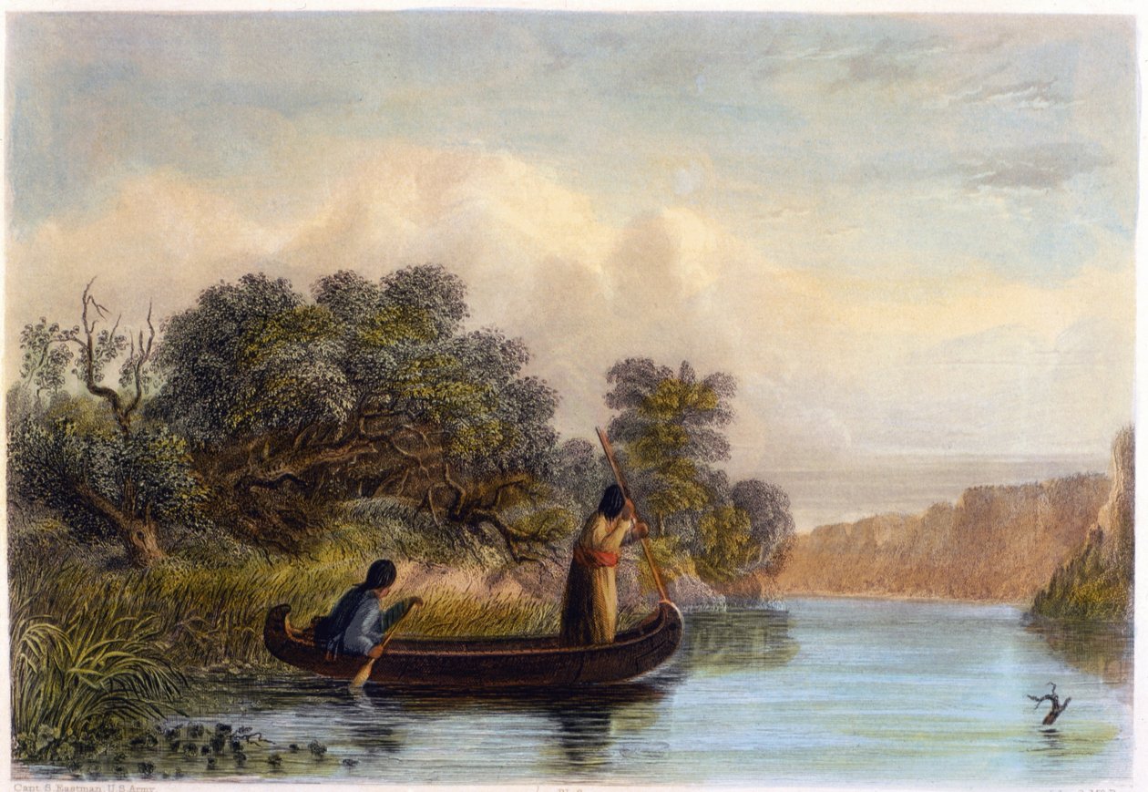 Spearing Fish z kajaka, 1853 autorstwa Captain Seth Eastman